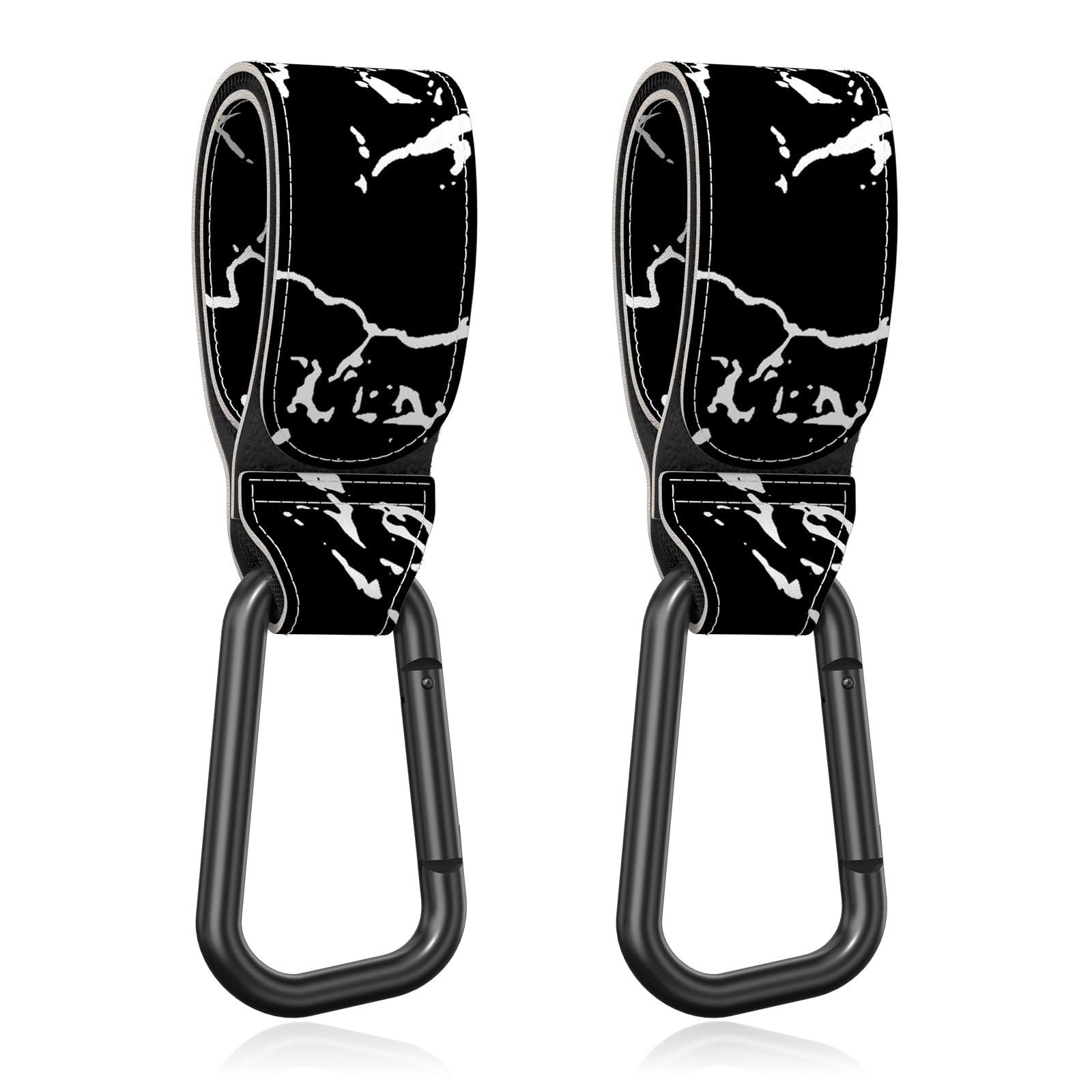 Kinderwagen-Haken zum Aufhängen von Taschen, Universal-Kinderwagen-Clips, Zubehör, Mama-Haken für Wickeltasche, Einkaufswagen, Geldbörse, Rucksack, 2 Stück, schwarzer Marmor