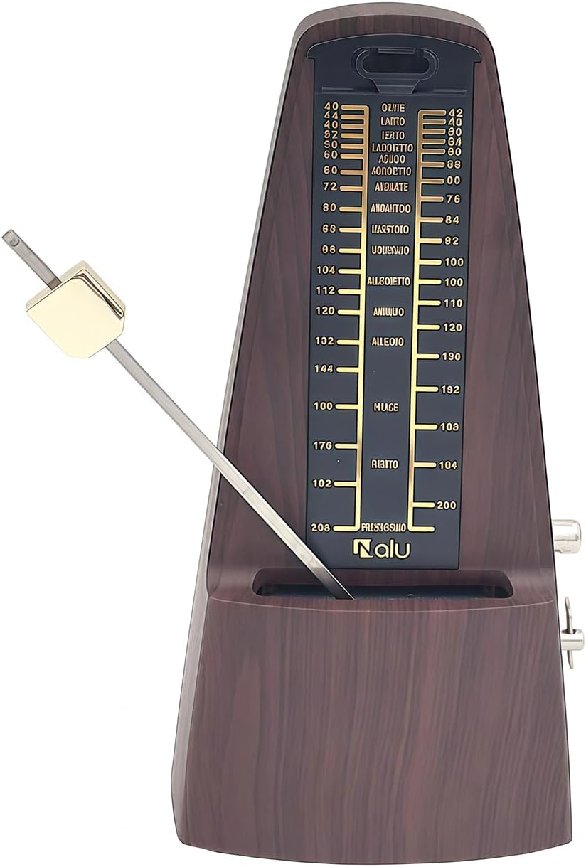 NALU Metronome - Classic Mechanical Wind-Up Design with Bell for Piano, Guitar, Violin & All Instruments (N-Wood Grain)