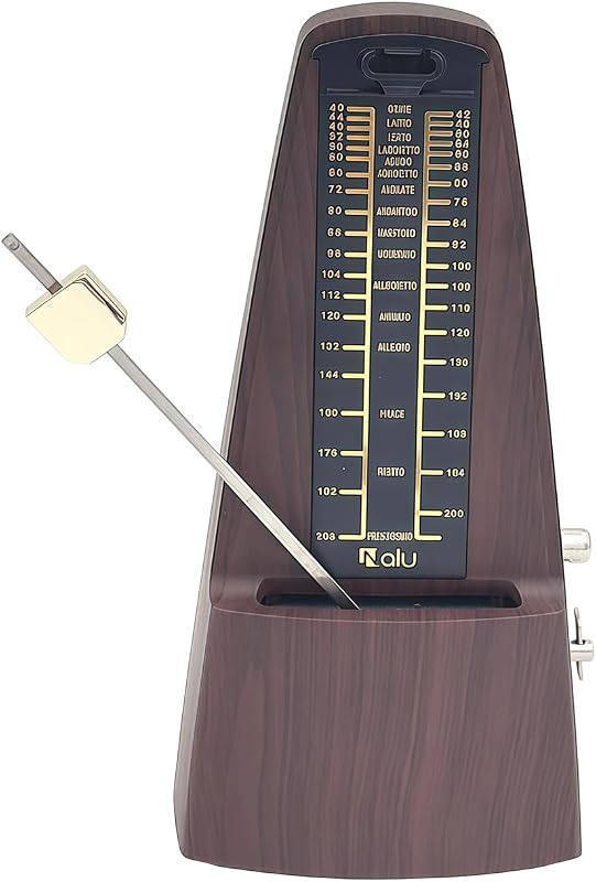 Metrónomo: diseño clásico de cuerda mecánica con campana para piano, guitarra, violín y todos los instrumentos (grano de madera N)