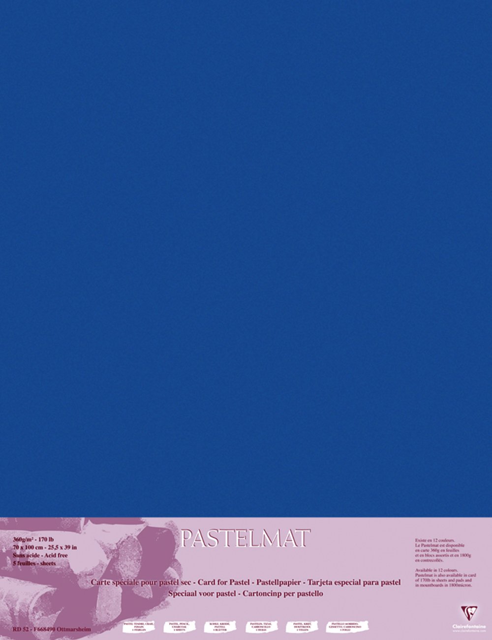 Clairefontaine 96161C Packung (mit 5 Zeichenbögen Pastelmat, 70 x 100 cm, 360 g, ideal für Trockentechniken und Pastell) dunkelblau