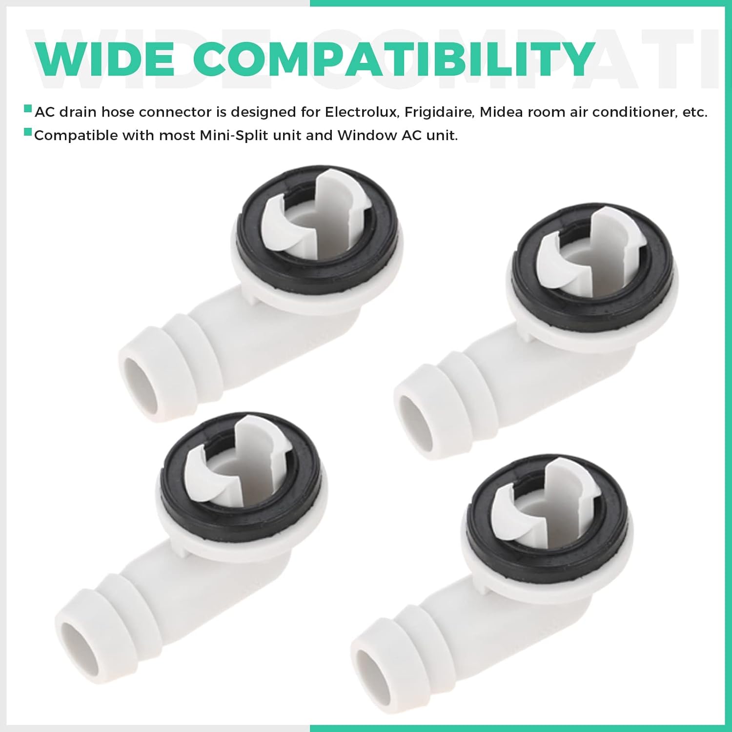 4Pcs 0.6 Inch 15mm Air Conditioner Drain Hose Connector Elbow Fitting Window AC Drain Adapter with Rubber Ring