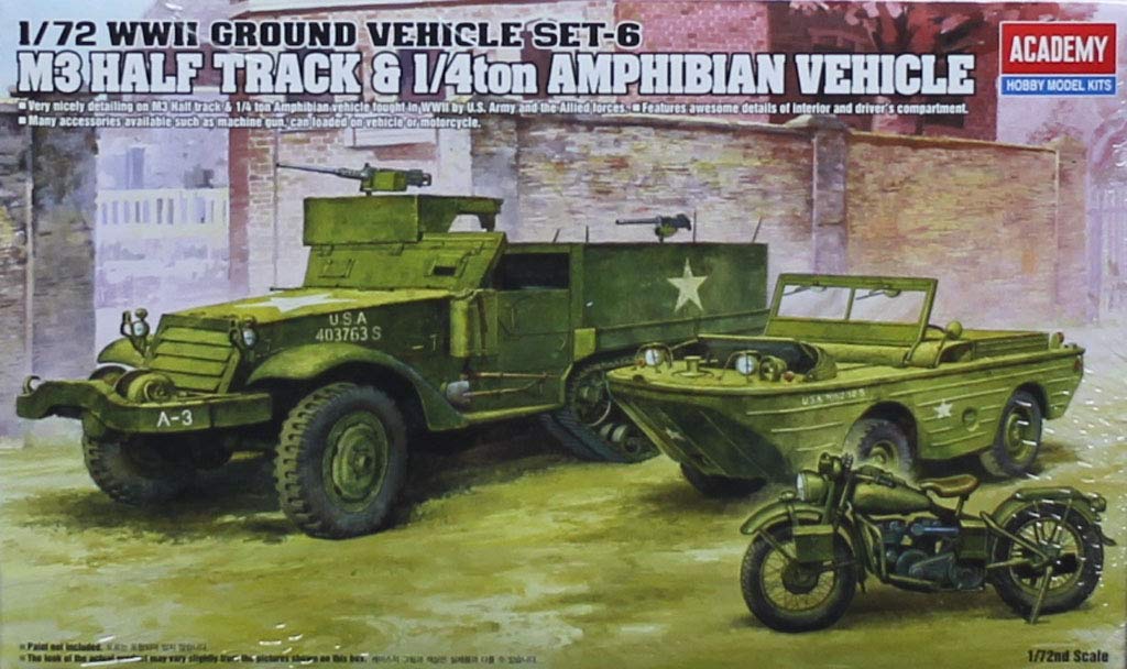 Academy 1:72 M3 Half Track & 1/4ton Amphibian Vehicle Plastic Model Kit #13408X