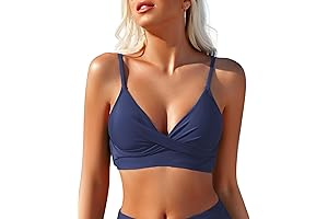 Navy Blue V Neck Twist Front Bikini Top