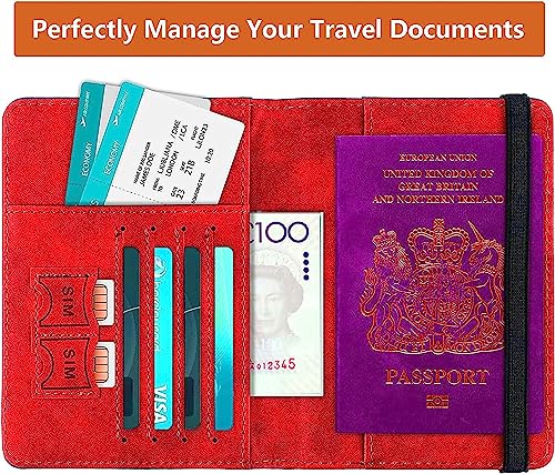 Image of House of Quirk Passport Holder Cover Travel Wallet Organiser, Passport Case with PU Leather Travel Document Holder for Men & Women Travel Accessories (Red)