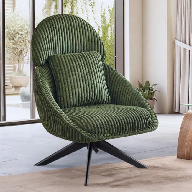 Ckaff Loungesessel Sessel Wohnzimmer 360°Drehbar, Ohrensessel Armlehnstuhl Polsterstuhl mit dickem Abnehmbares Wurfkissen, Relaxsessel Lesesessel für Wohnzimmer Schlafzimmer Büro, Grün