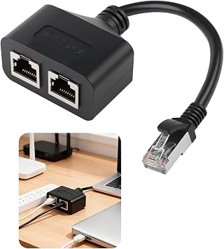 Ethernet Splitter 1 to 2 RJ45 LAN Network Splitter Adapter for Cat5 Cat6 | 1 Male to 2 Female Internet Connector High-Speed Network Extender for Ethernet Cat5e Cat7 Cable Home and Office Use, Black