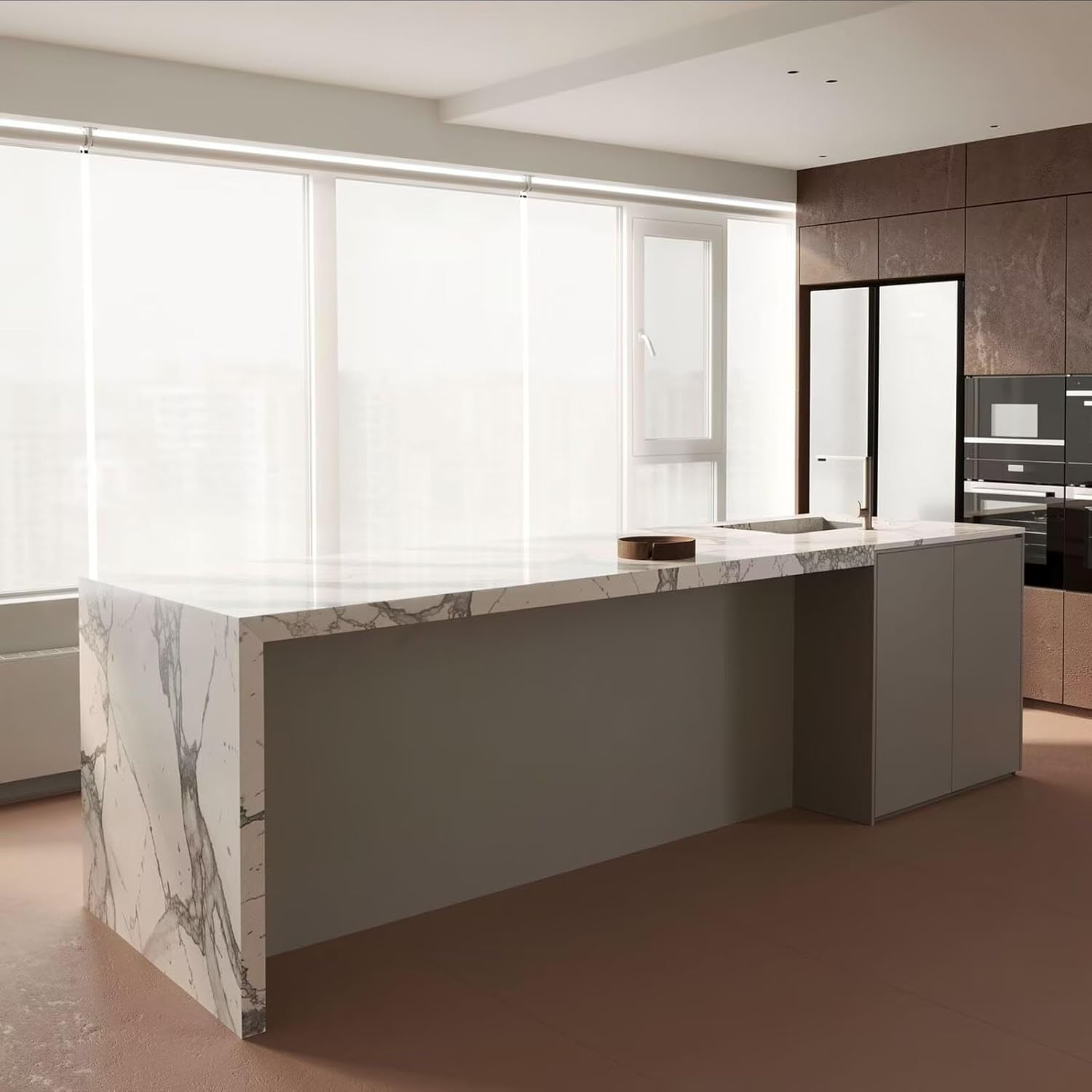 Kitchen Island with Storage - Kitchen Island Table with Marble-Look Top, Modern Dinning Table Includes Built-in Sink, Storage for 4-6 (80IN No Chairs)