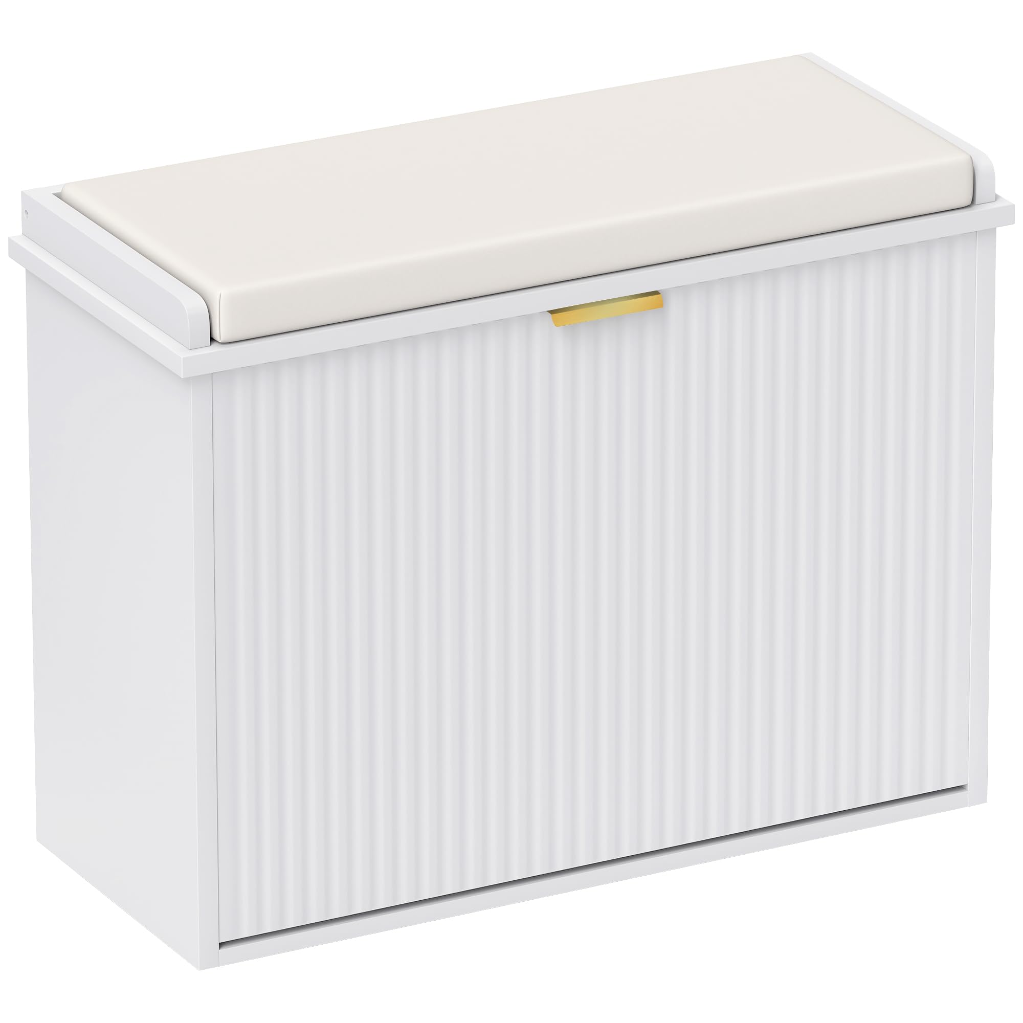 HOMCOM Shoe Bench with Padded Seat Cushion and Flip-Drawer, Shoe Cabinet Holds up to 120kg for Hallway, Entryway and Porch, 62x26x47.5cm, White