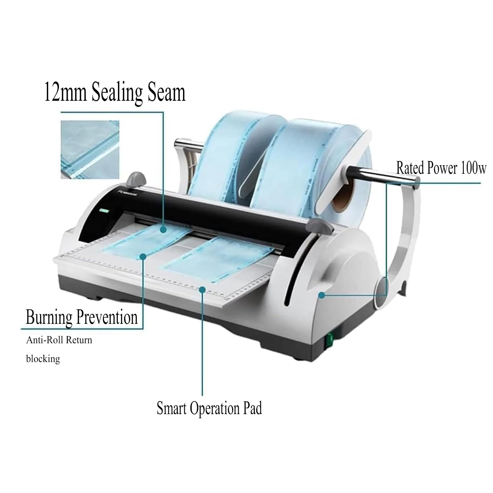 Machine à sceller les sacs dentaires, scellant d'emballage médical avec étalonnage automatique de la température, pli de 12 mm, joint de 300 mm, arrêt automatique, pour clinique et hôpital