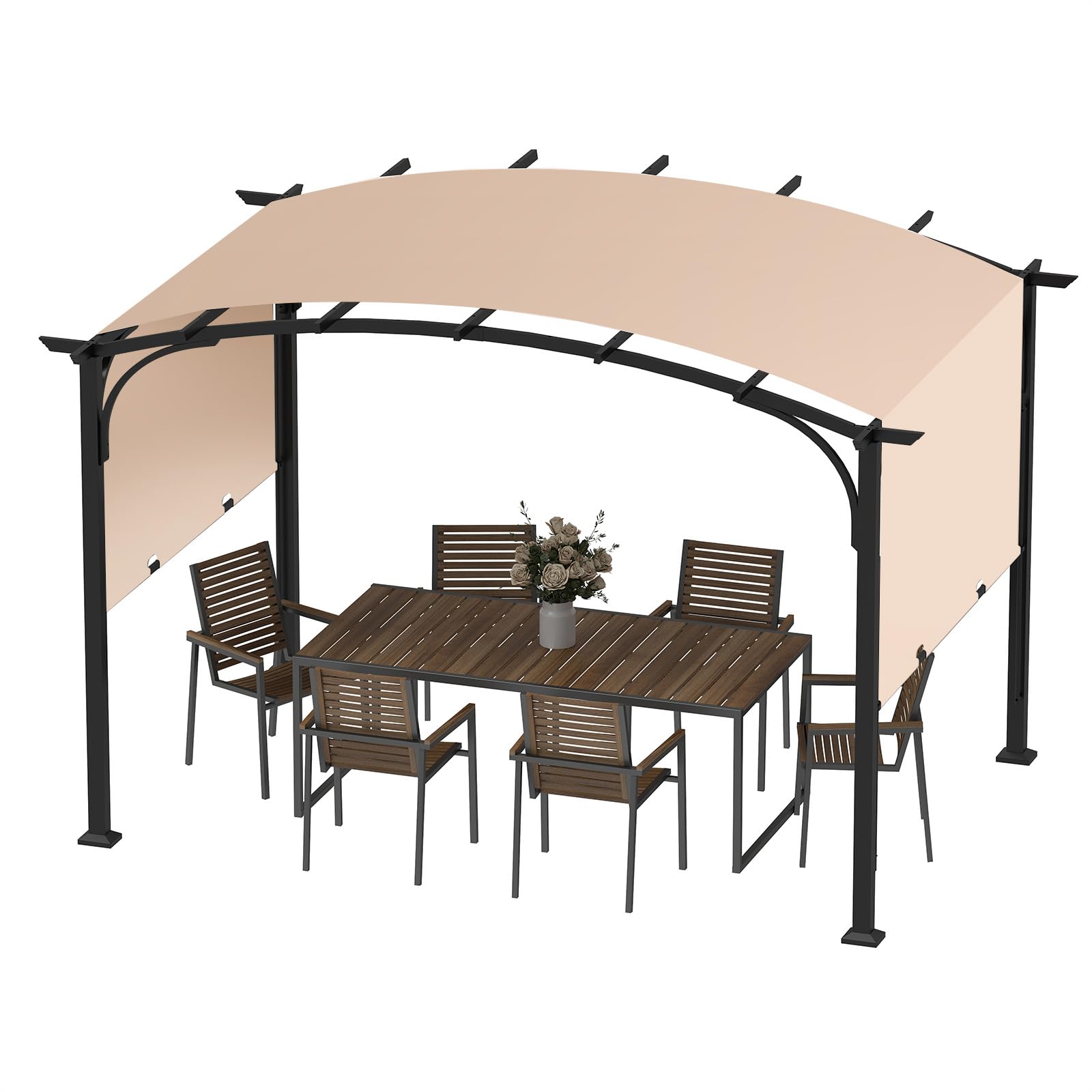GOPLUS Pérgola Retráctil para Exterior, 305x246x233 cm (Beige) | Cenador de Jardín con Estructura Metálica y Tejido de Poliéster, Arco Jardín con Toldo para Patio, Terraza, Porche