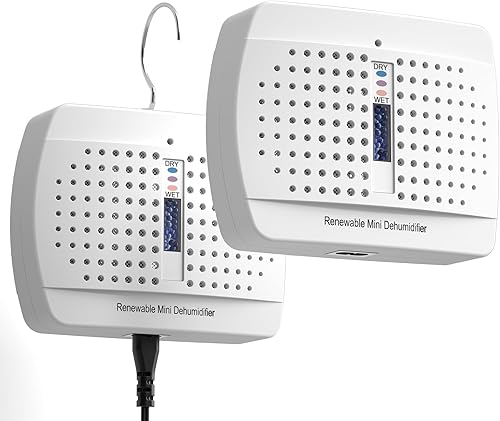 Paquete de 2 deshumidificadores pequeños, deshumidificadores seguros para armas, secado húmedo, absorbente de humedad recargable, absorbente de