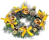 Famiworths12 Inch Gold Christmas Advent Wreath Decoration 4 Candles Holder Christmas Centerpiece Tab