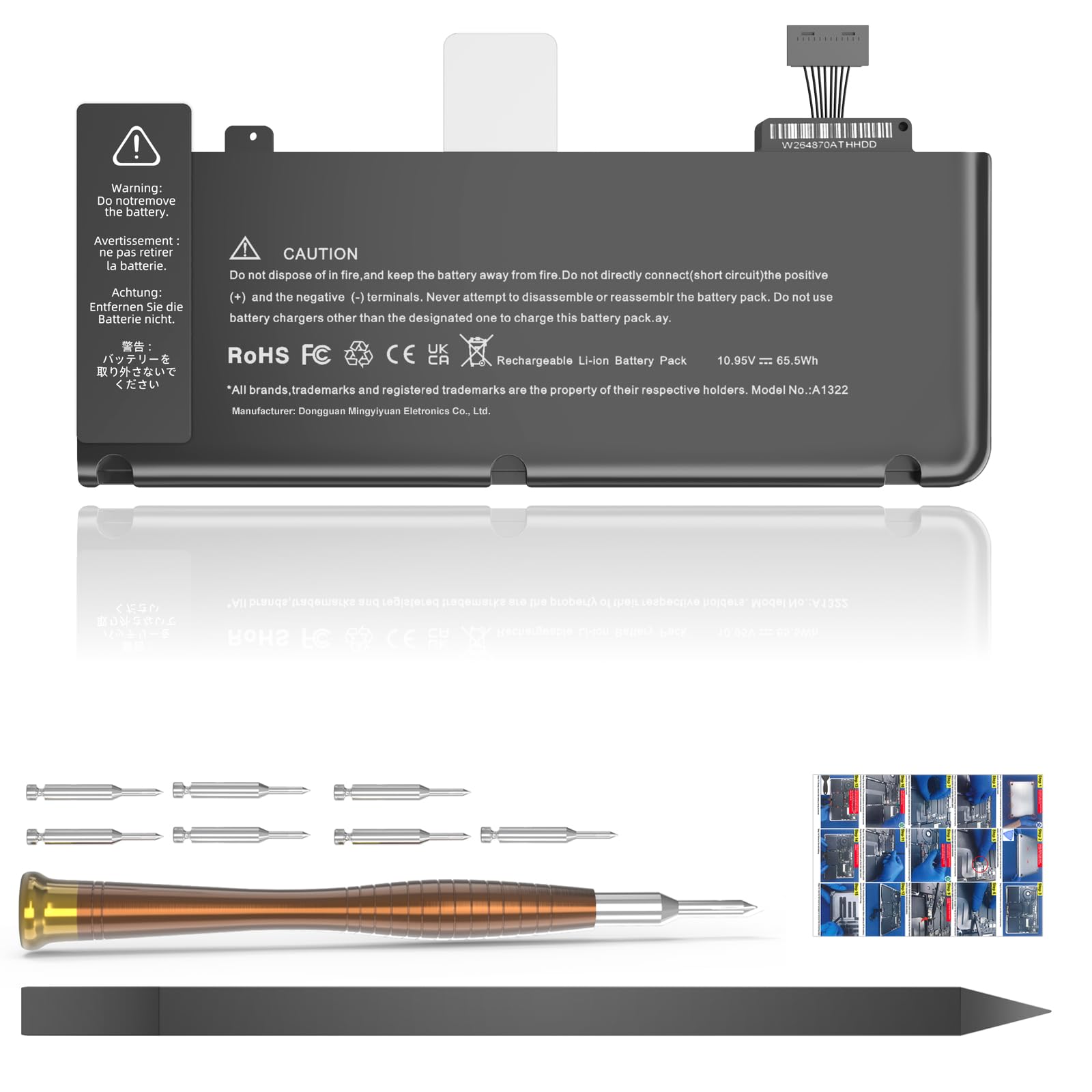 A1278 A1322 Battery Replacement for MacBook Pro 13 inch Mid 2012 2010 2009 Early 2011 Version Upgraded Capacity 65.5Wh 10.95V 6800mAh
