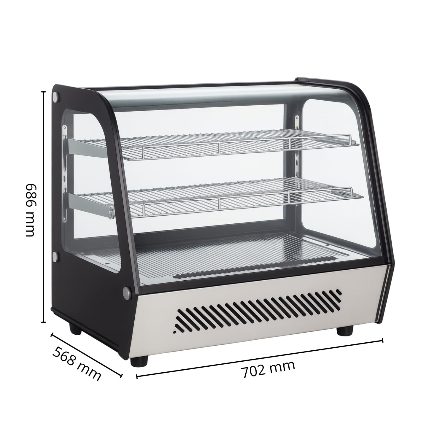 Vitrina refrigerada de encimera de 120 L, frío ventilado, 0 / +12 °C, doble acristalamiento, acero inoxidable, puertas correderas traseras