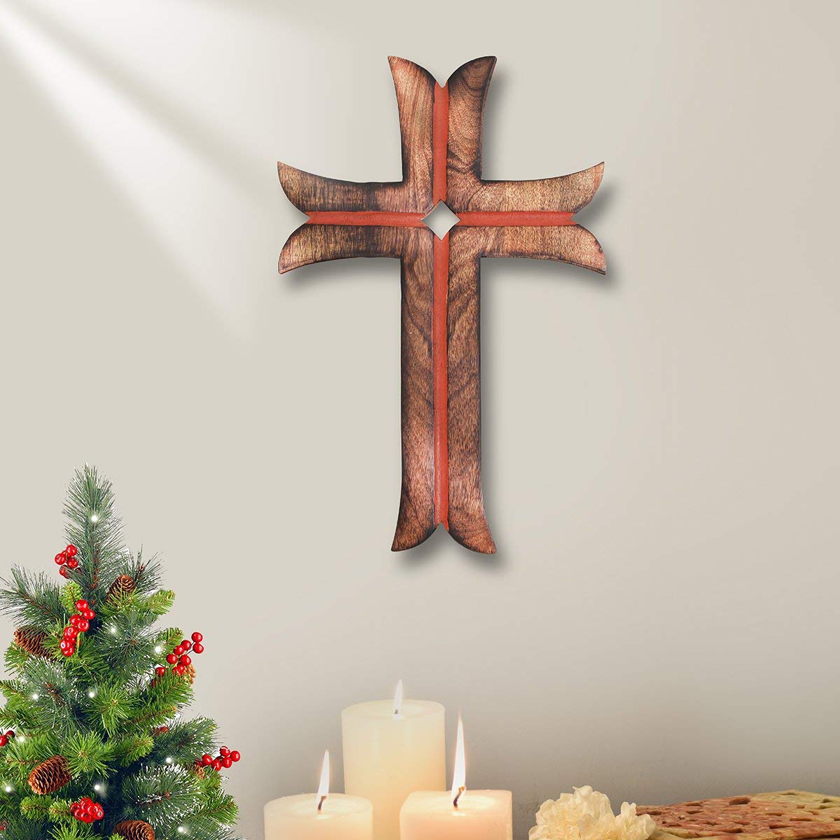 Grande Croce Da Parete In Legno Bianco DEARMAMY – Decorazione Religiosa Per Chiesa, Casa, Soggiorno, Ingresso, Regalo Cattolico - 3