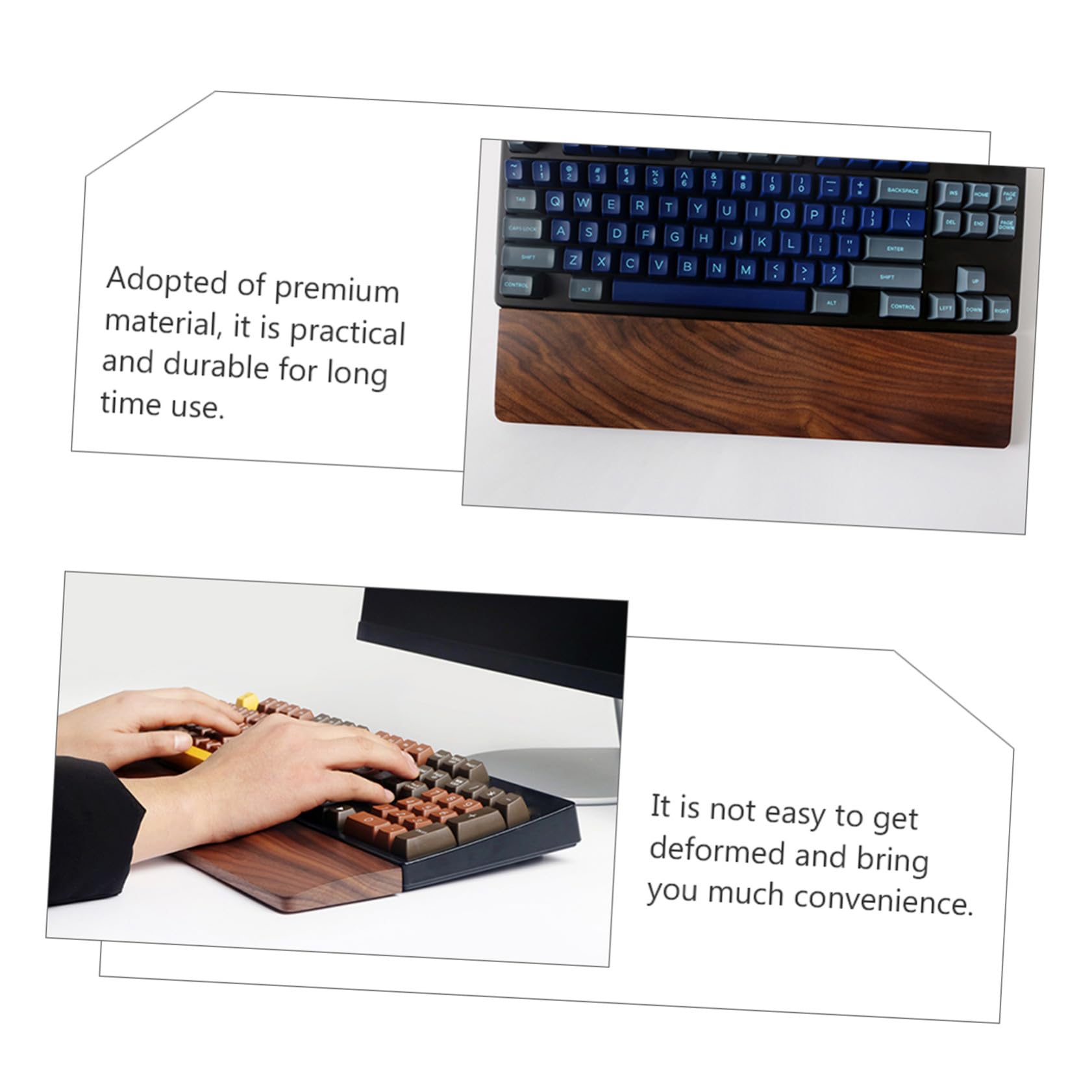 Walnussholz Handgelenkauflage 440mm für Computer Tastaturen | Kaffeefarbene Ausführung, Natürliche Maserung und Feine Verarbeitung, Ergonomische Form für Schreibtisch