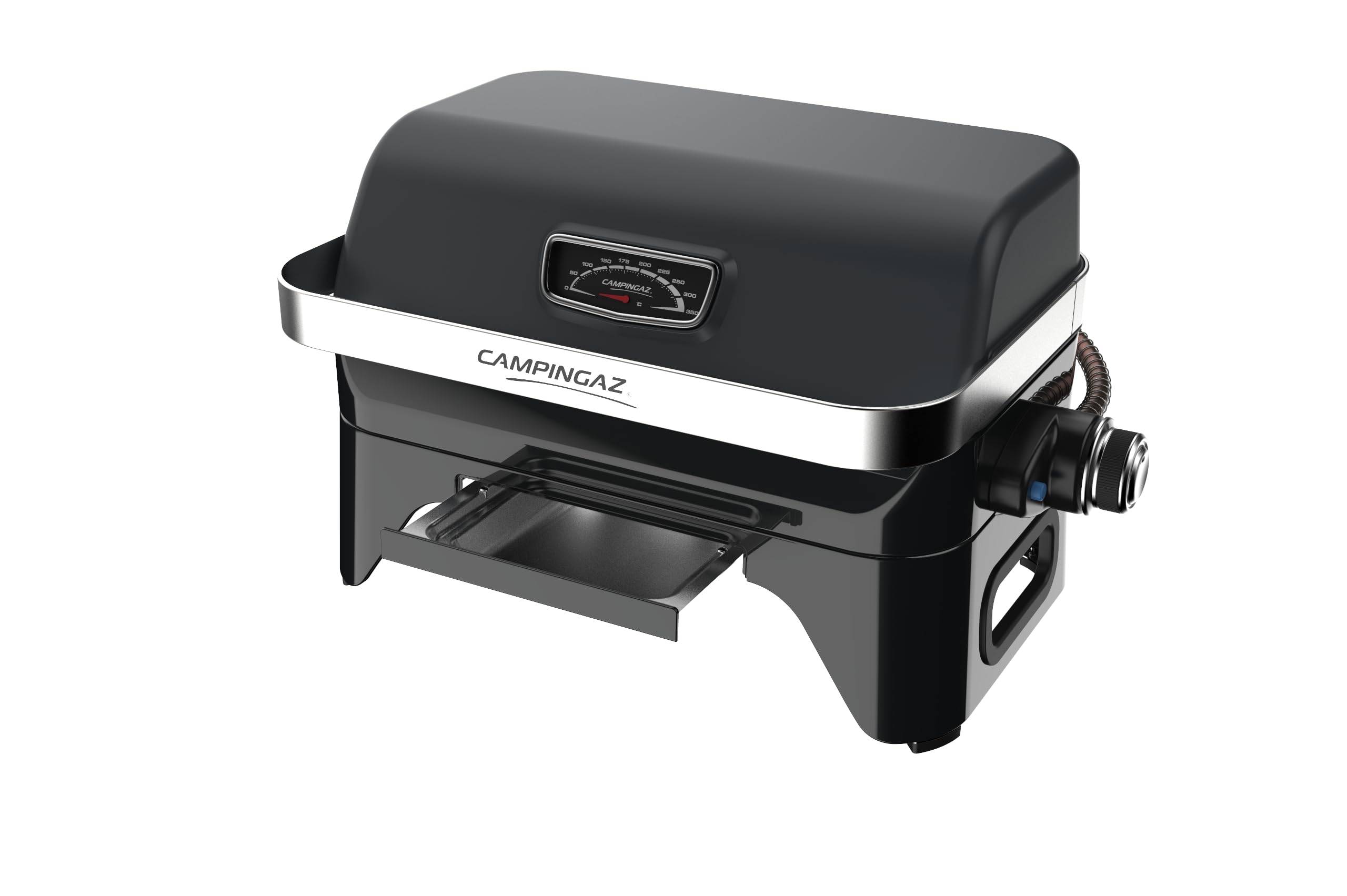 CAMPINGAZ Attitude2go Barbecue à gaz avec couvercle portable pour balcon, barbecue de camping avec thermomètre et grill en fonte, fonctionne avec des bouteilles de gaz standard