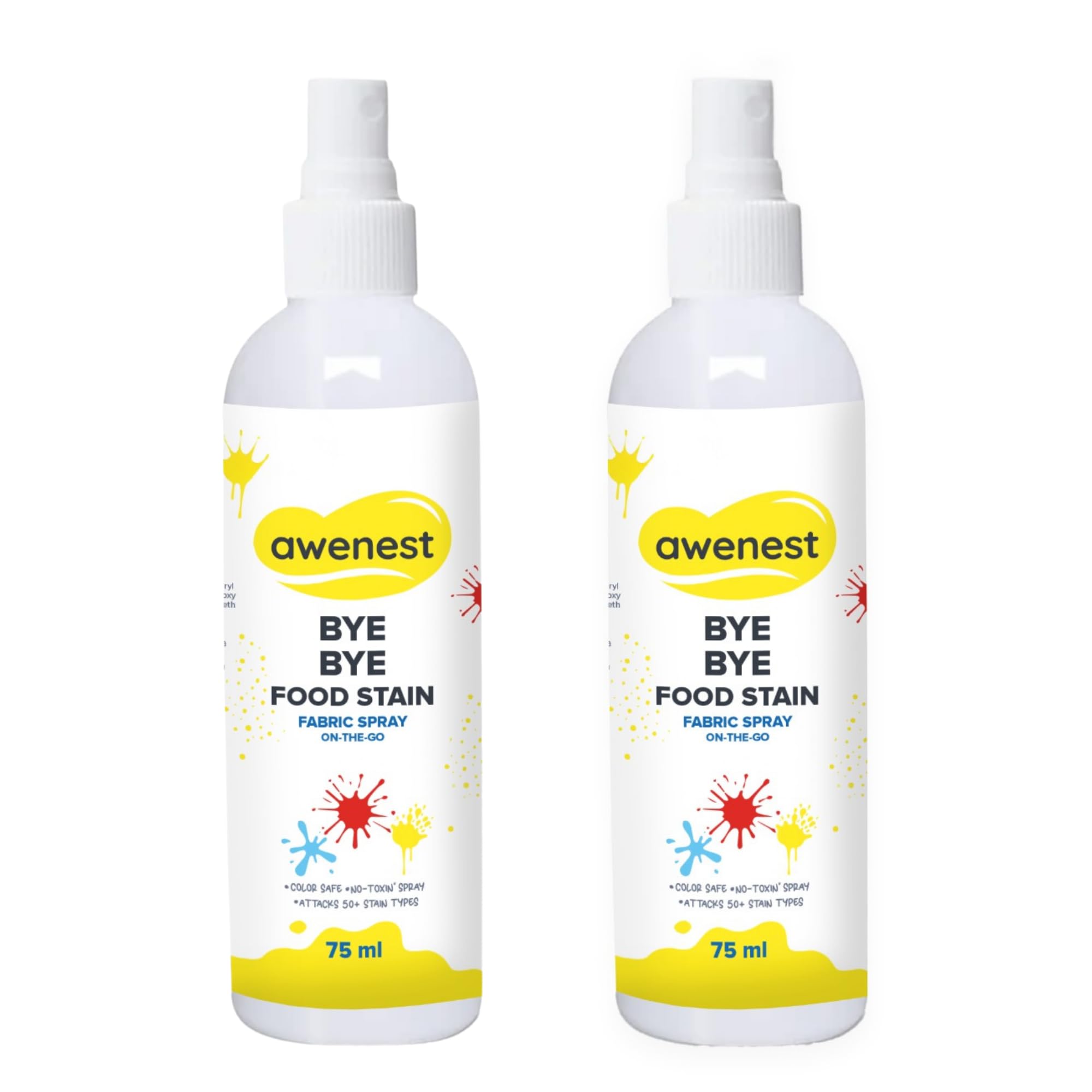 awenest Bye Bye Stain - Instant Stain Remover Fabric Spray | Toxin-free | 50+ Stains | Easy to Carry | Plant-based | Pack of 2