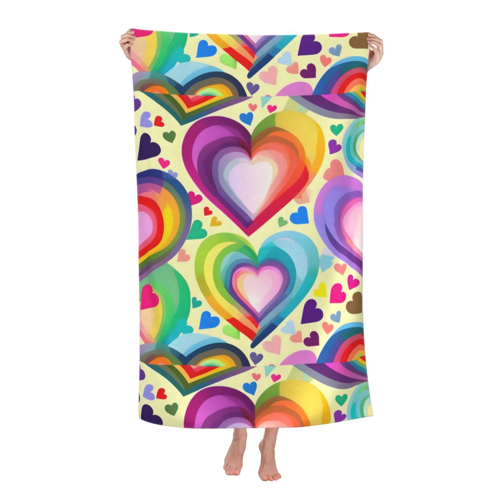 Cbaaghh Hearts In Rainbow Colors Print Adult Beach Towels,Beach & Pool Towel,Beach Towels,Towels For Camping