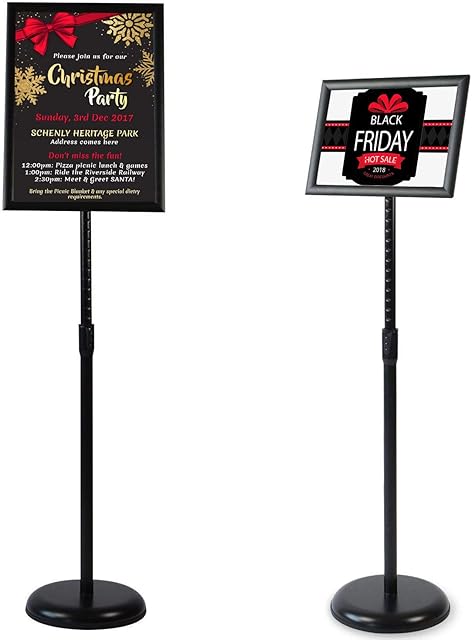 VAIIGO A3 Sign Stand Adjustable Aluminum Poster Stand Snap Frame Menu Stand Replaceable Advertisement Rack Floor Display Stands with Stable Round Base (Black)