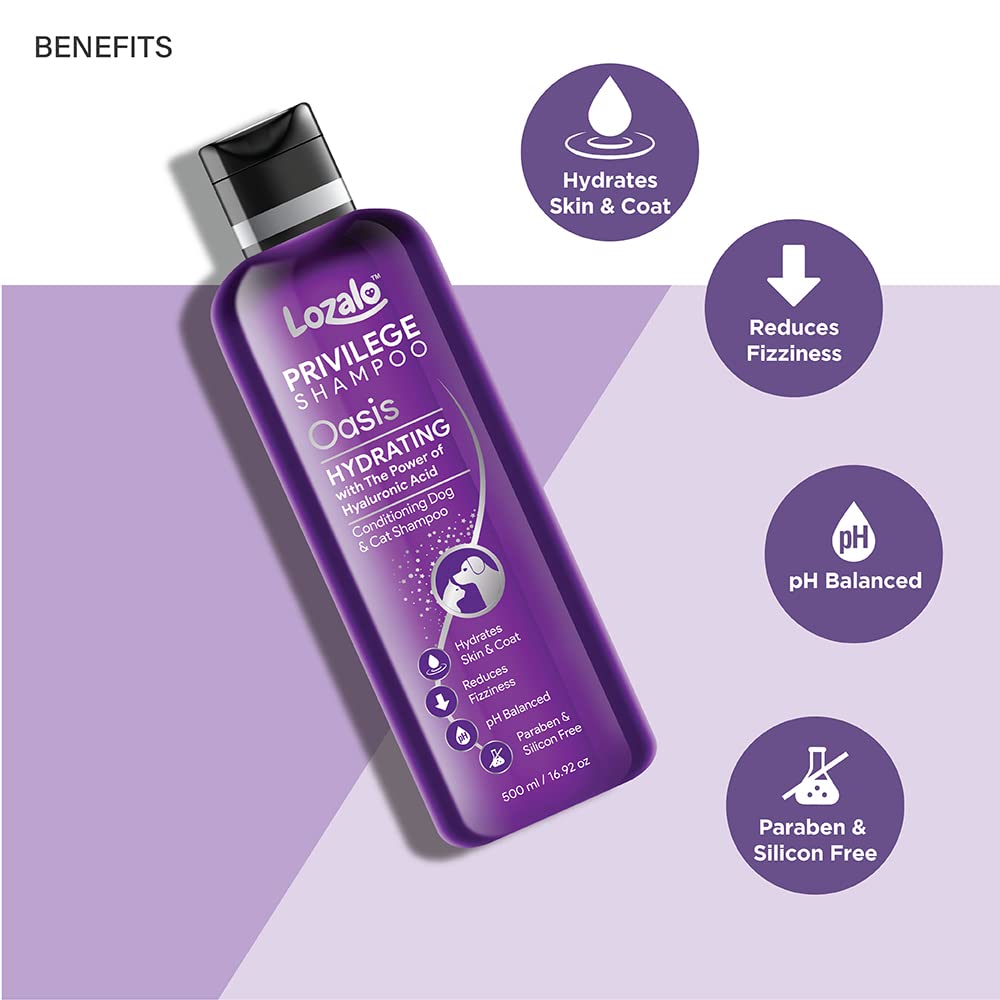 Lozalo Privilege Pet Conditioning Shampoo - 500 Milliliter, Oasis | Hydrating Shampoo with Hyaluronic Acid Coat Cleansing, Paraben Free for Dogs and Cats 2