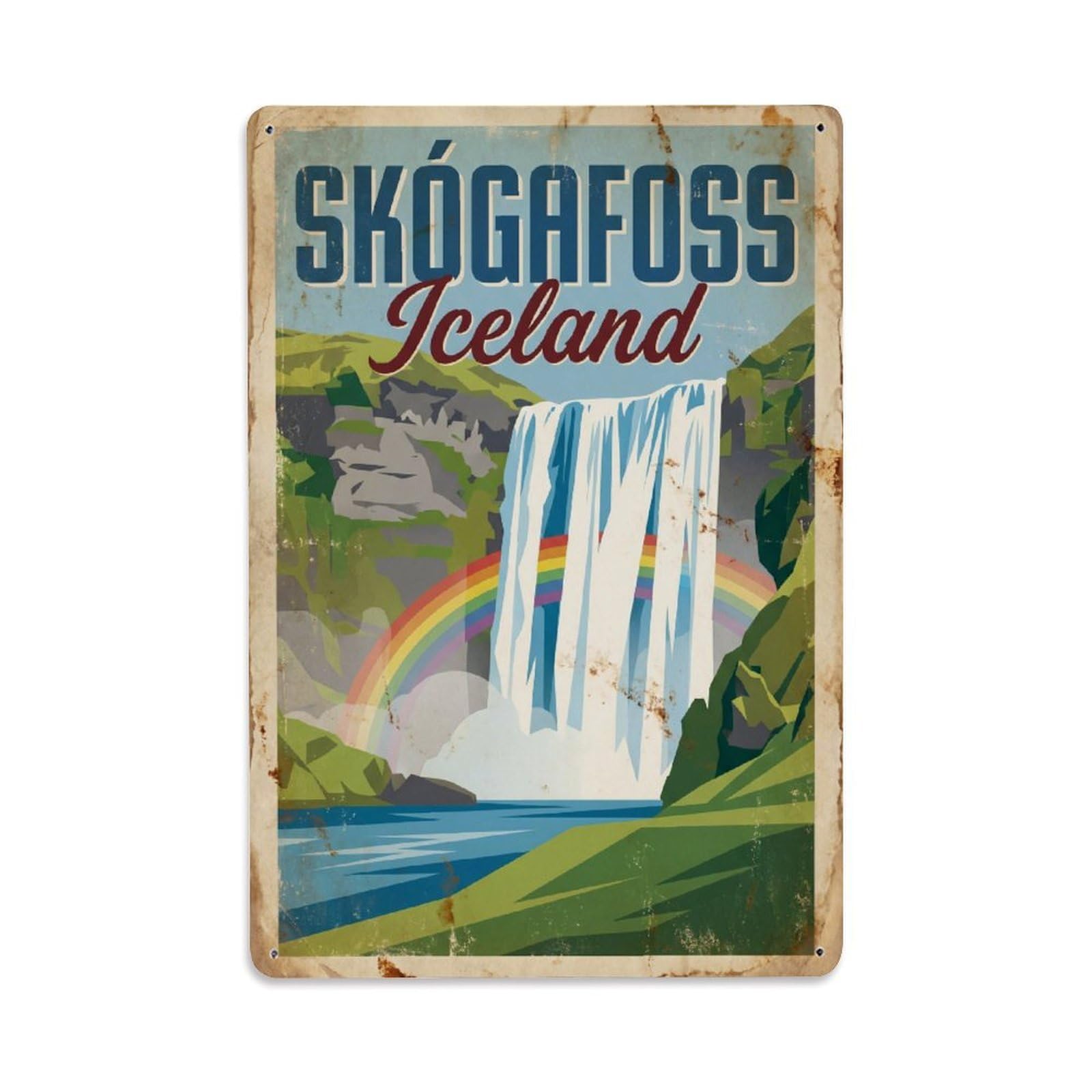 Vintage Travel Skogafoss Iceland Waterfall Metal Tin Sign