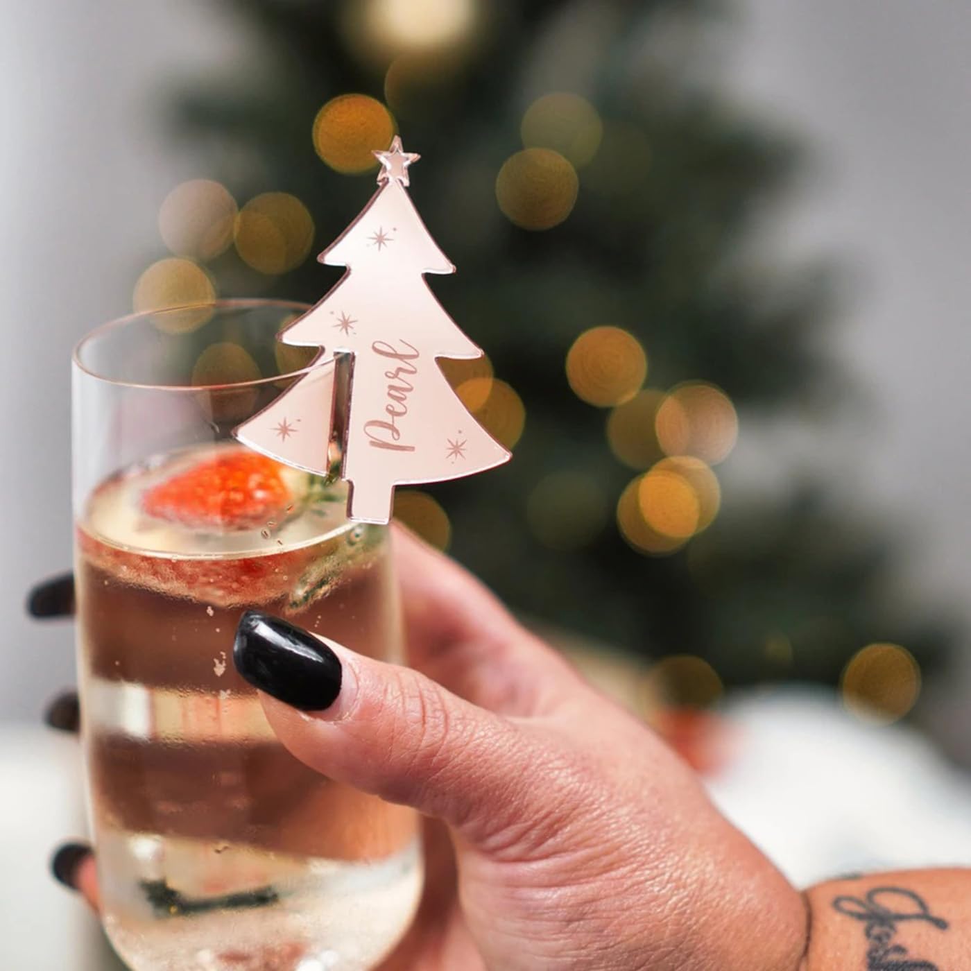 Lot de 100 étiquettes de Noël pour verres à vin - Décorations de table pour cocktail - Cartes de table personnalisées (argent miroir, 100 pièces)
