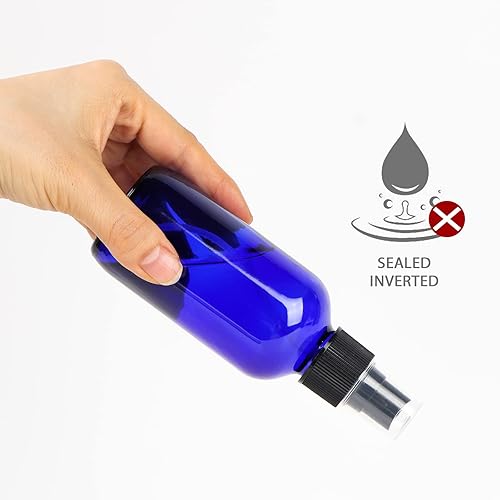 Miniatura 6 de CycleMore, 16 botellas de spray de vidrio azul de 120 ml, 4 oz, con rociadores de niebla fina, botellas de vidrio para viajes para cosméticos,
