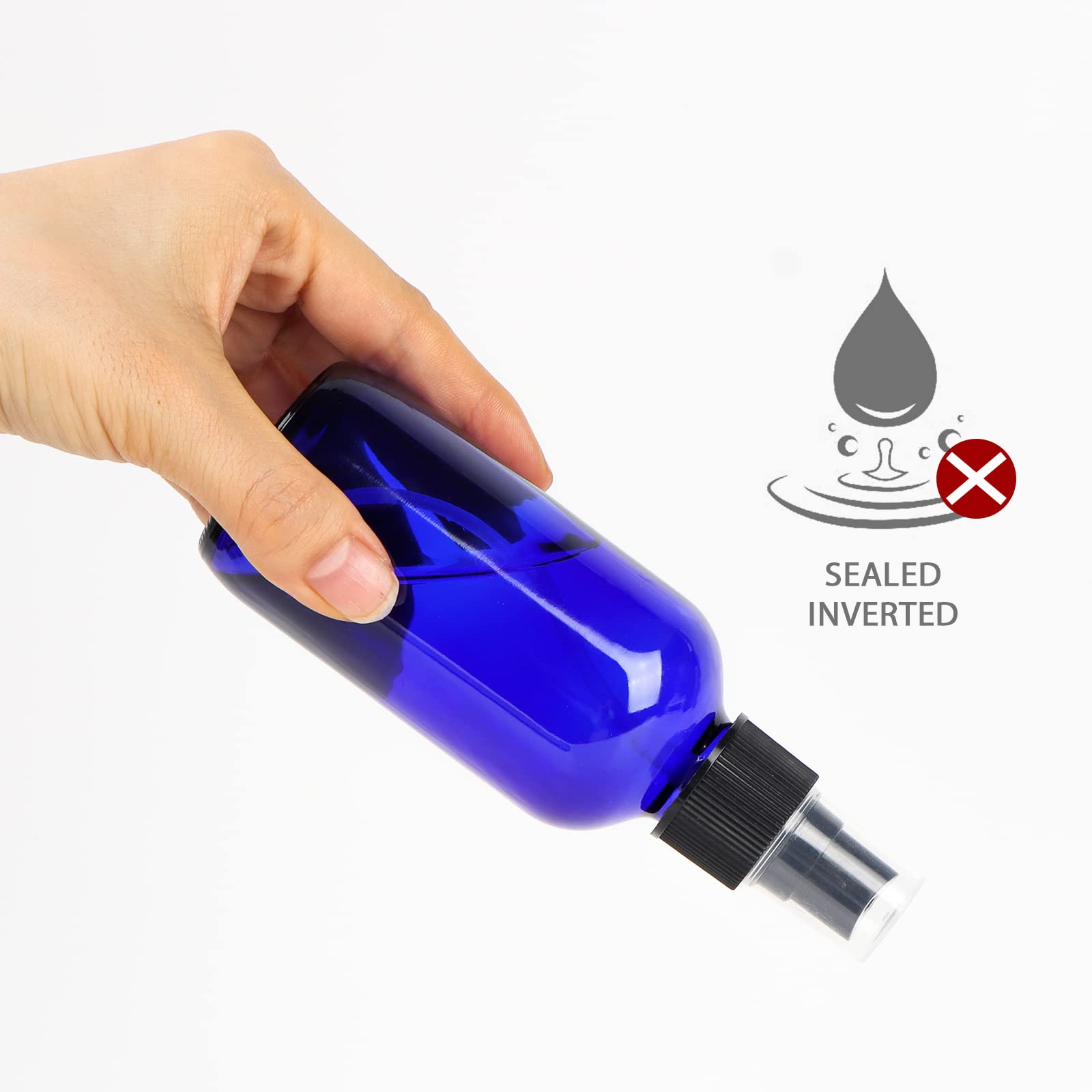 CycleMore Niebieskie szklane butelki z rozpylaczem o pojemności 120 ml, 16 sztuk, z drobną mgiełką, szklane butelki podróżne na kosmetyki, olejki eteryczne, perfumy i inne płyny (1 szczotka, 2 lejki i