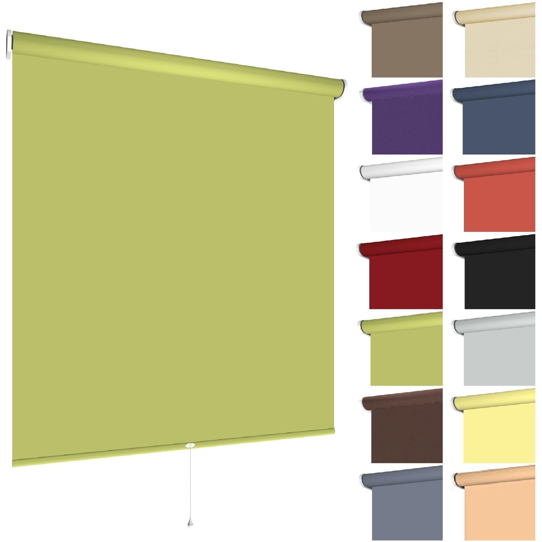 Springrollo Fensterrollo ohne & mit Bohren B102 x H180 cm Stoff Blattgrün lichtdurchlässig Blickdicht, Klemmfix Schnapprollo Mittelzugrollo Klemmrollo Tageslichtrollo Sonnenschutz für Fenster
