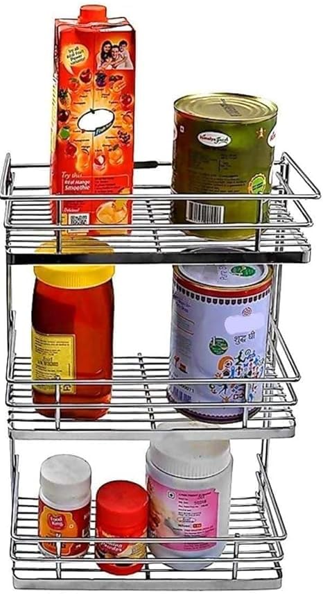Stainless Steel Multipurpose Storage Rack/Shelf, 3 Layer Kitchen Rack, Bathroom Shelves and Racks Steel, Wall Mounted Organizer for Home, Book/Spices/Jar/Bottle