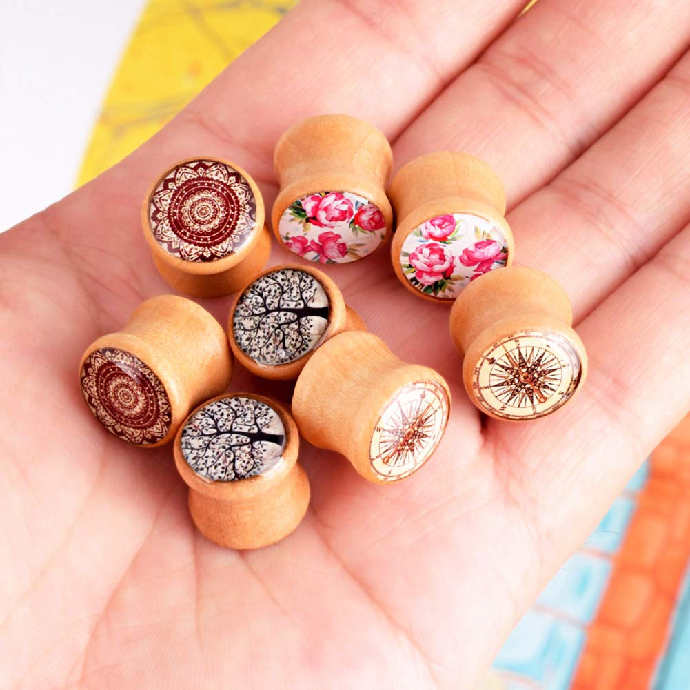 Longbeauty 4 Pairs Organic Wood Double Flared Ear Tunnels Expander