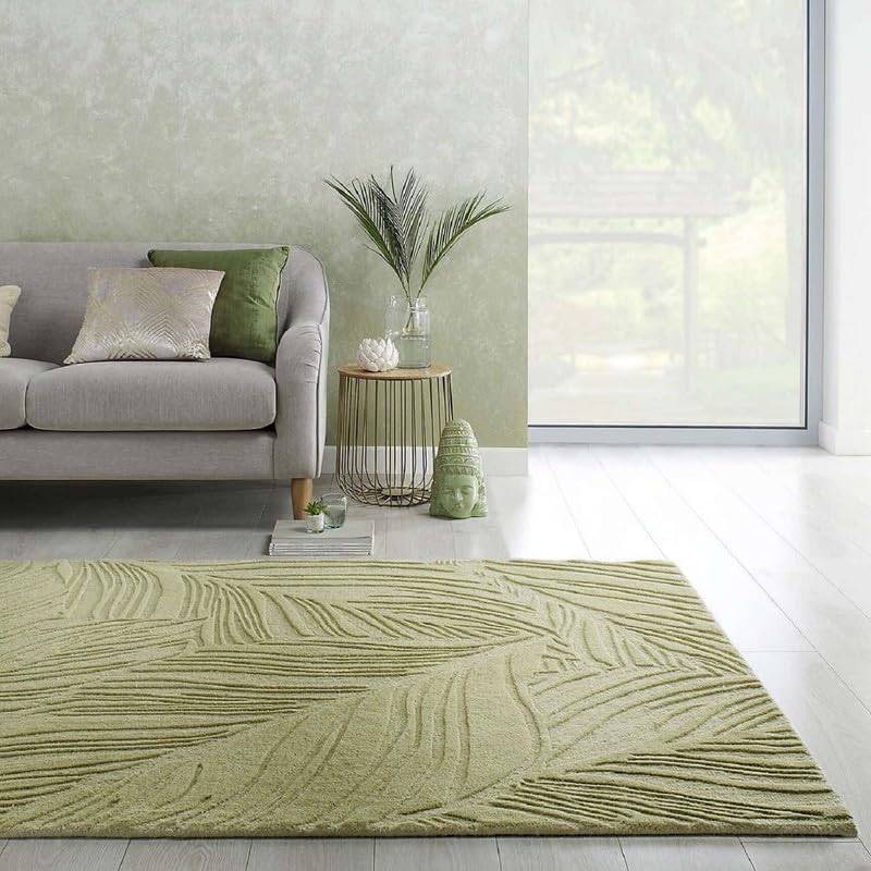 Image of Hand Tufted Modern Design Exported Collection High Low Pattern Wool Carpet for Living Room, Bedroom & Hall (Green, 15 x 20 Feet)