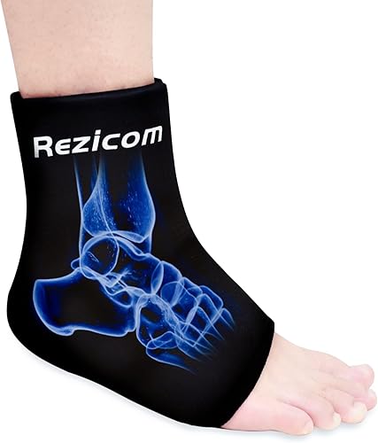 Rezicom Bolsa de hielo de tobillo para lesiones, terapias de frío y calor, manga de compresión flexible, bolsa de hielo reutilizable para fascitis