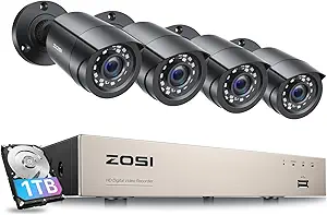 ZOSI 8CH 1080P Home Security Cameras System with 1TB Hard Drive,H.265+ 8 Channel 5MP Lite CCTV DVR and 4pcs 1080P Indoor Outdoor Surveillance Cameras with Night Vision,Motion Alert,Remote Access