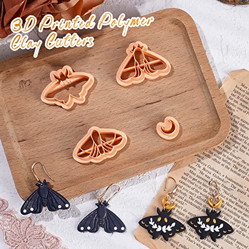 Puocaon Celeste Moth Clay Cutters - 4 Shapes Polymer Clay Cutters For Earrings, Moth Moon Shape Clay Cutters For Polymer Clay Jewelry Making, Mystical Moth Clay Cutter Supplies Clay Earring Cutters #TOP5