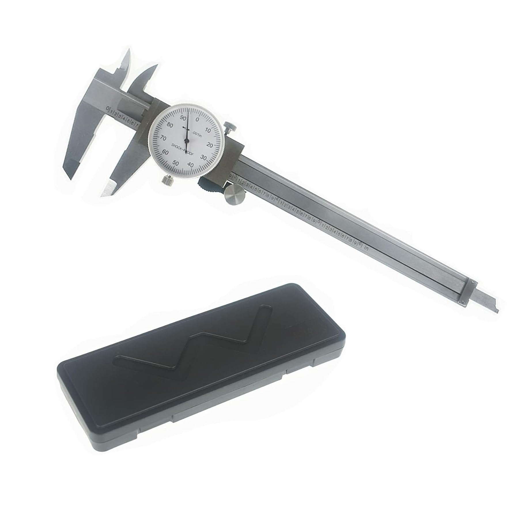 6 Inch 0.001 Precision Dial Caliper Stainless Steel Shockproof 4-Way Measurement with Plastic Case, Good Caliper Measuring Tool