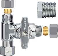 Vista 10 de Válvula Add-A-Tee de parada angular de latón, válvula de T de compresión de 3/8 x 3/8 x 1/4, Adaptador de agua de alimentación para refrigeradores
