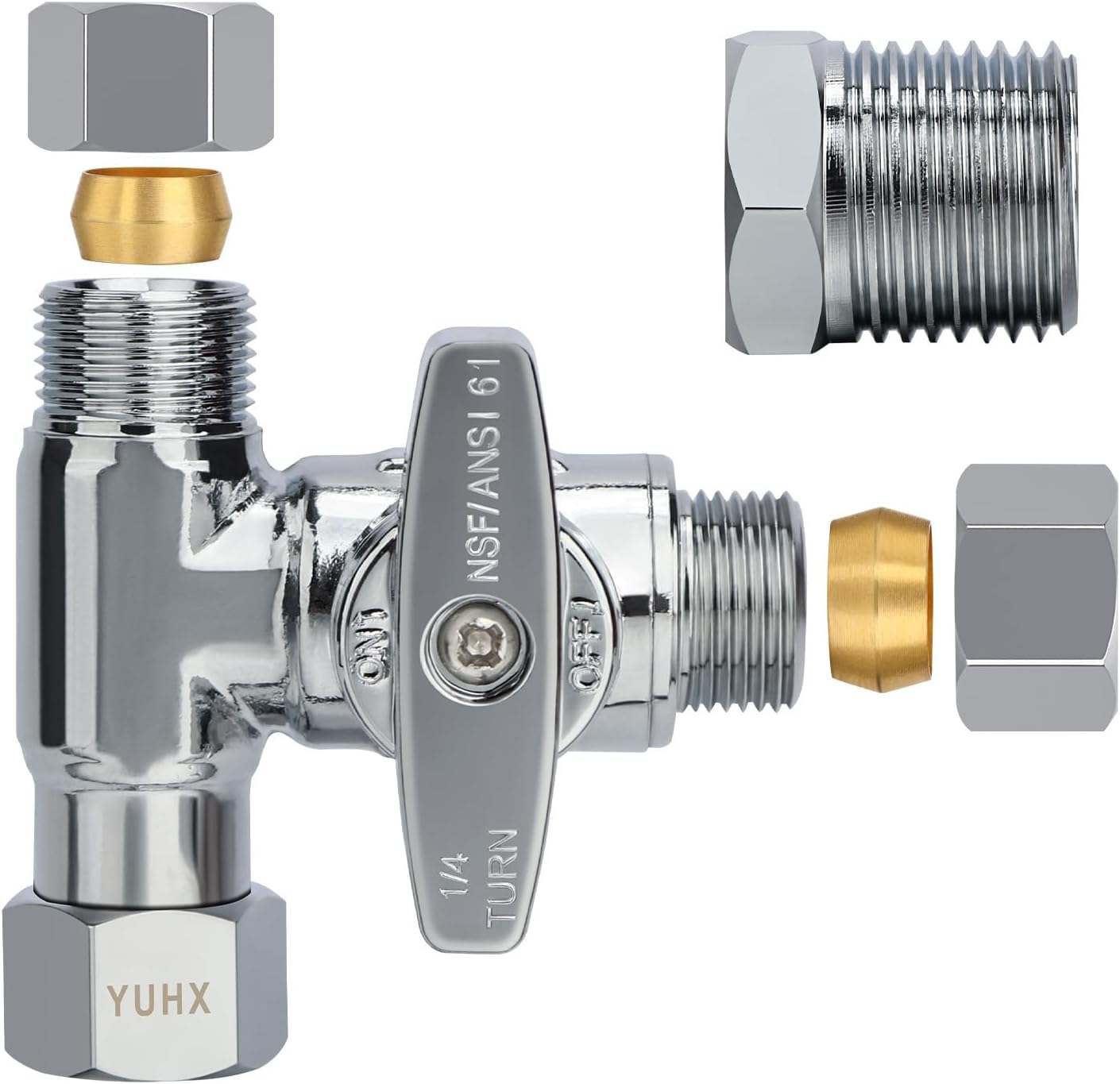 Brass Angle Stop Add-A-Tee Valve for TOTO Washlet Bidet and Handheld Sprayer, 3/8 Inch Compression Shut Off 3 Way Diverter Connector, 3/8 x3/8"x3/8" or 1/2" Toilet T Adapter