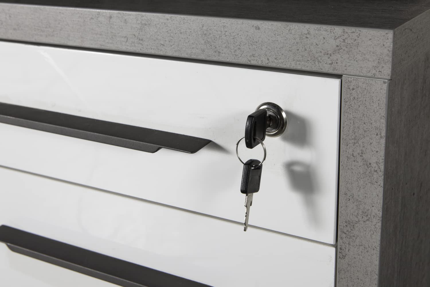 Composad | Scrivania e Cassettiera con 3 Cassetti e Serratura della Linea Disegno, Set di 2 Mobili per Ufficio, (LxAxP) 170x74,50x80 cm, Colore Grigio Cemento e Bianco Laccato, Made in Italy