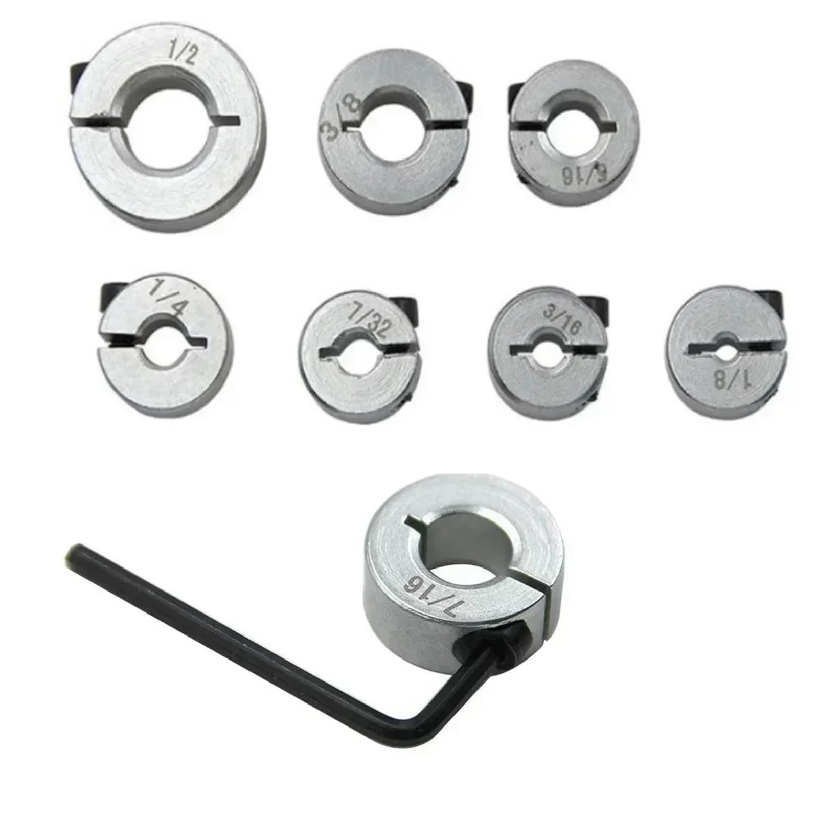 8-teiliger Bohrer-Tiefenstopp-Kragen mit Inbusschlüssel-Set, fester Bohrerhalter, Spaltringe for Holzloch-Bohrstopperring