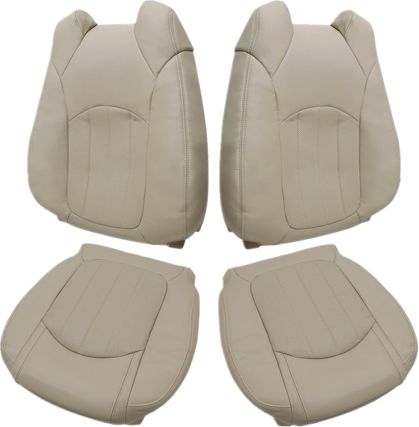 SecosAutoparts Driver & Passenger Bottom & Top Perforated Leather Replacement Seat Cover Compatible with Chevy Traverse/GMC Acadia 2008-2017 Compatible with Buick Enclave 2008-2012#392 Light Cashmere