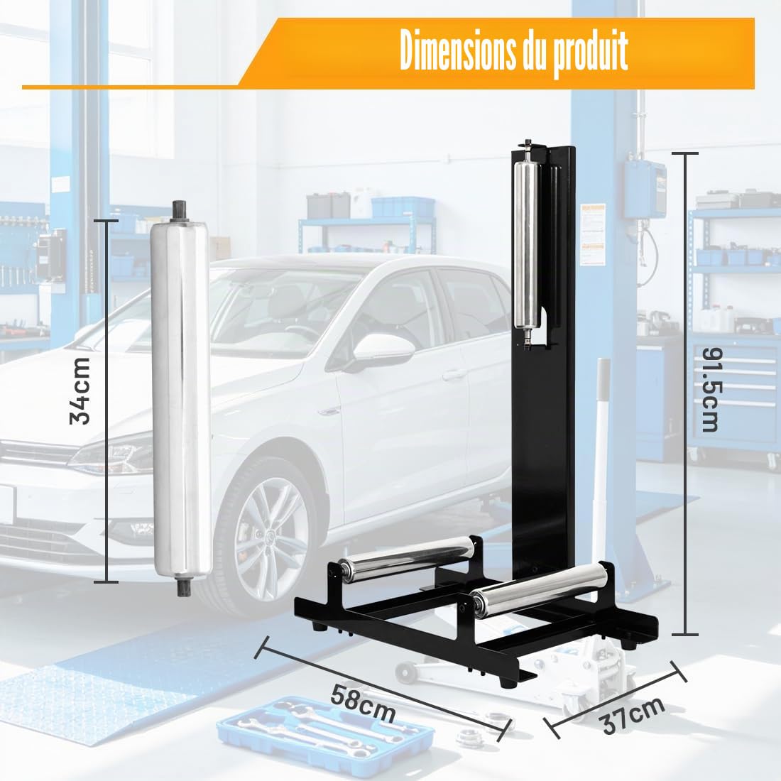 Étagère à Pneus Support de Nettoyage de Pneus de Voiture Support de Garage Accessoires pour le Nettoyage et le Polissage des Pneus, Capacité de Charge 50kg, 58x36.5x89cm