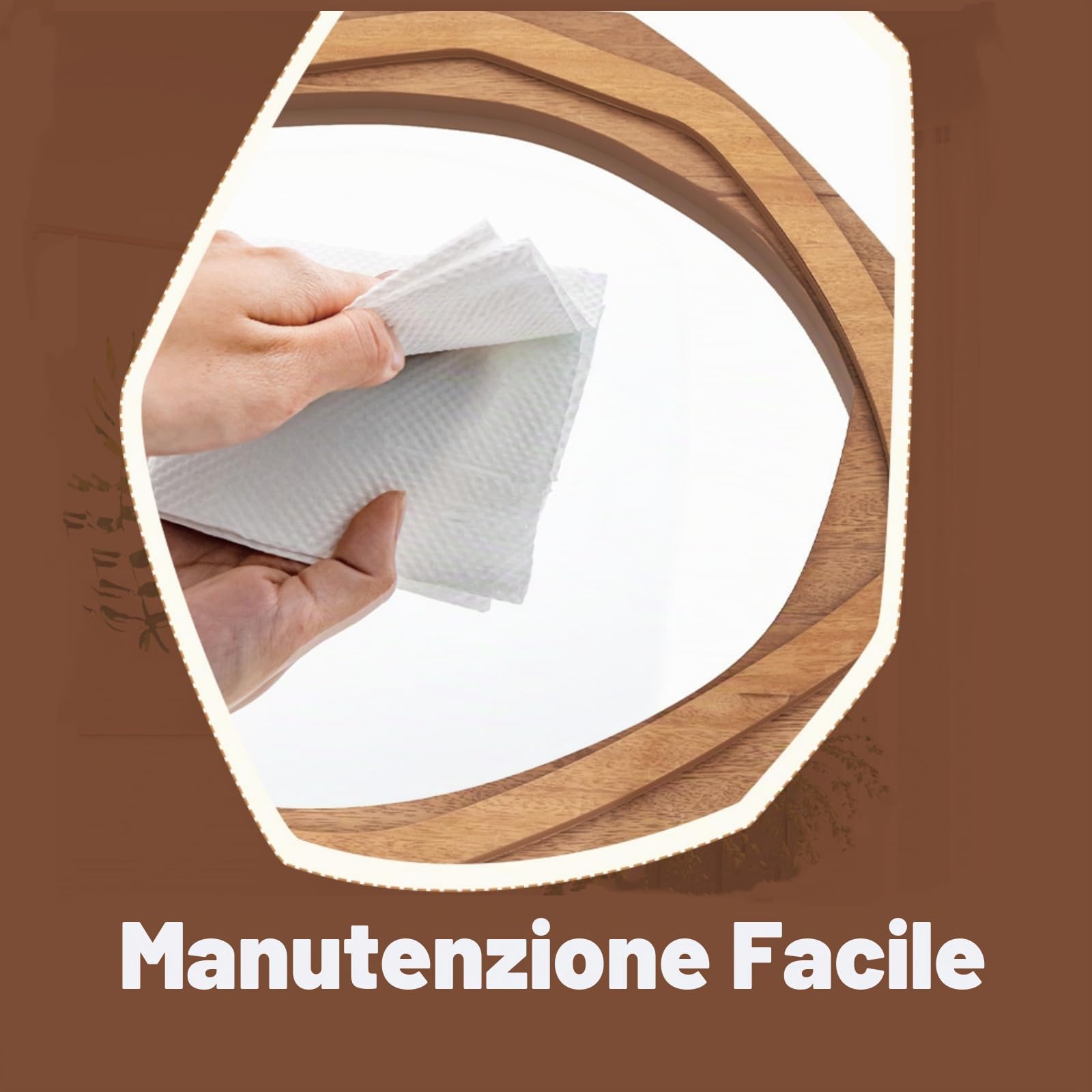 LIFEZEALSpecchio da parete irregolare, HD, cornice in legno, design astratto e rustico, specchio infrangibile per soggiorno e bagno (66 x 89,5 cm)