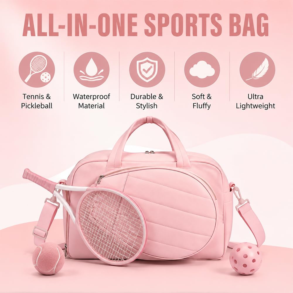 Borsa Tennis, Borsone Palestra Donna con Scomparto per Racchette, Grande Capacità Borsa Palestra Donna Con Scomparto Scarpe e Scomparto Impermeabile per Fitness, Viaggi e Spostamenti