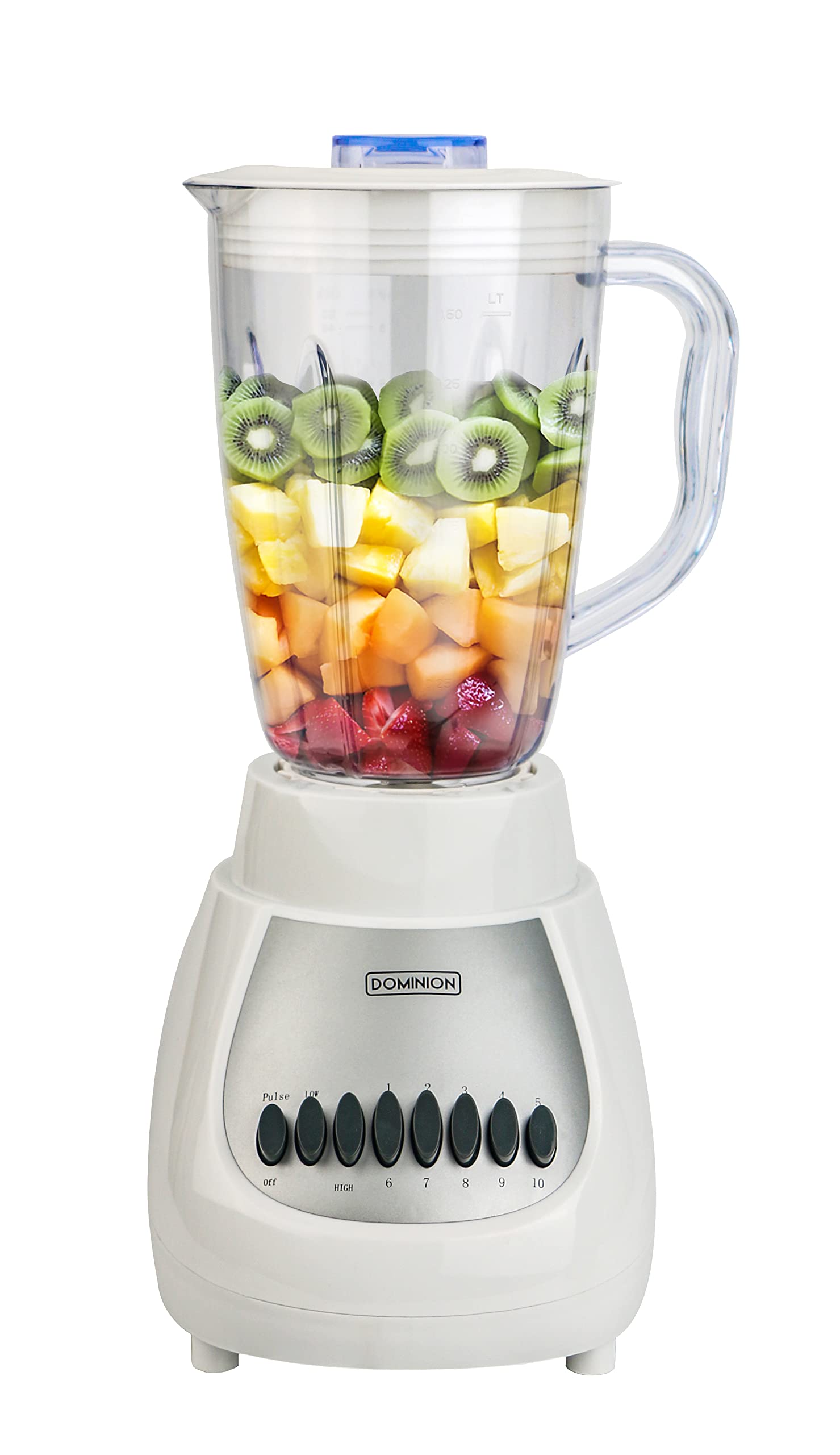 Dominion D4001WP Countertop Blender with 48oz Plastic Jar 10-Speed Settings Pulse Function Sharp Stainless Steel Blade White