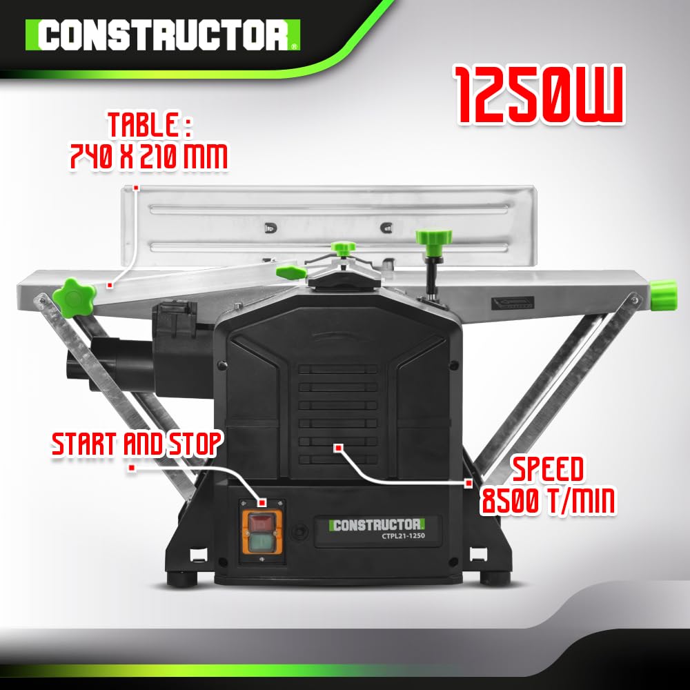 Rabot dégauchisseuse 1250W 204mm 120mm 8500 tr/min