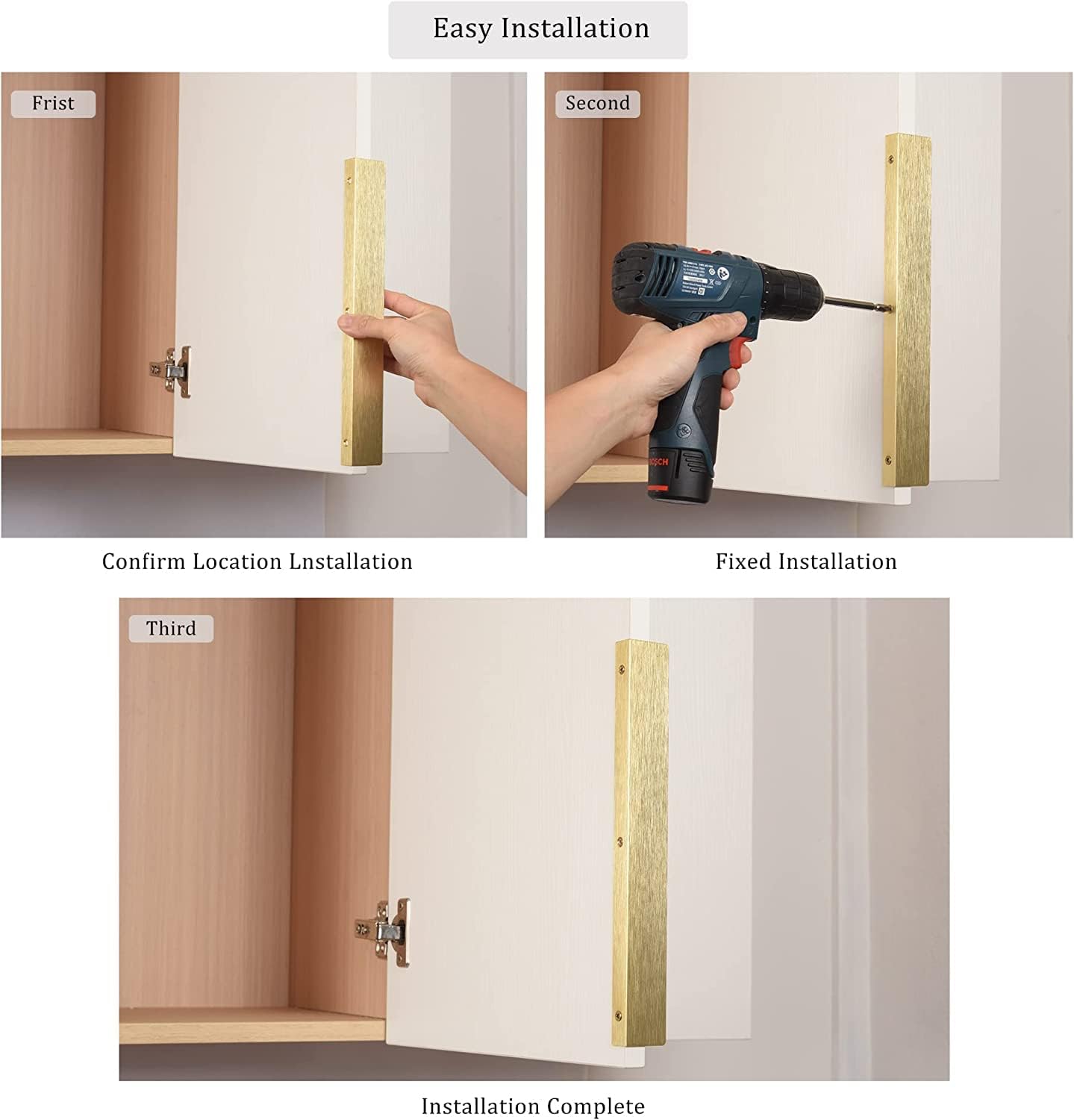 SYZOW 6 x Brushed Gold Kitchen Furniture Handle Cabinet Pulls – Invisible Handle Brushed Brass Aluminium Alloy Centre Distance 64 mm