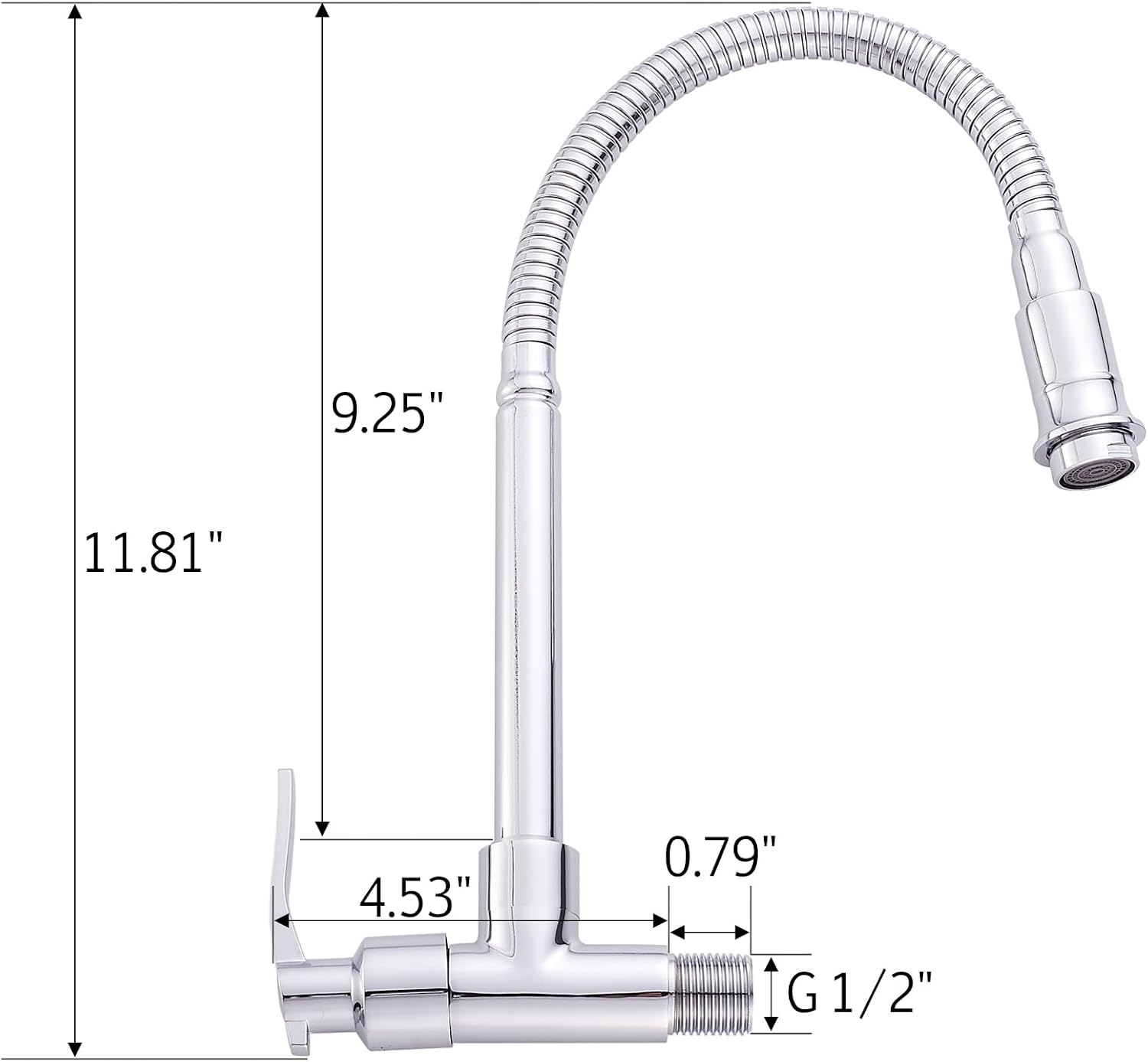Kitchen Sink Faucets 360° Swivel Single Handle Wall-Mounted Kitchen Faucet | Stainless steel wall-mounted faucet with 360° rotating spout for everyday kitchen use,Chrome Finish