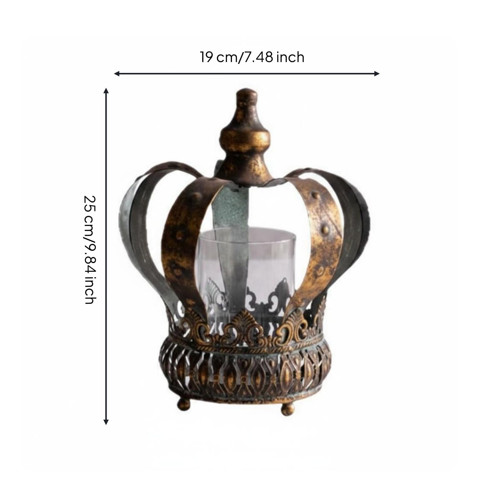 Crown Kerzenhalter Kronenleuchter Teelichthalter Tischleuchter Eisen Glas Einsatz Retro Charakter Antik Bronze mit Offenen Verzierungen Und en Füßen, Groß